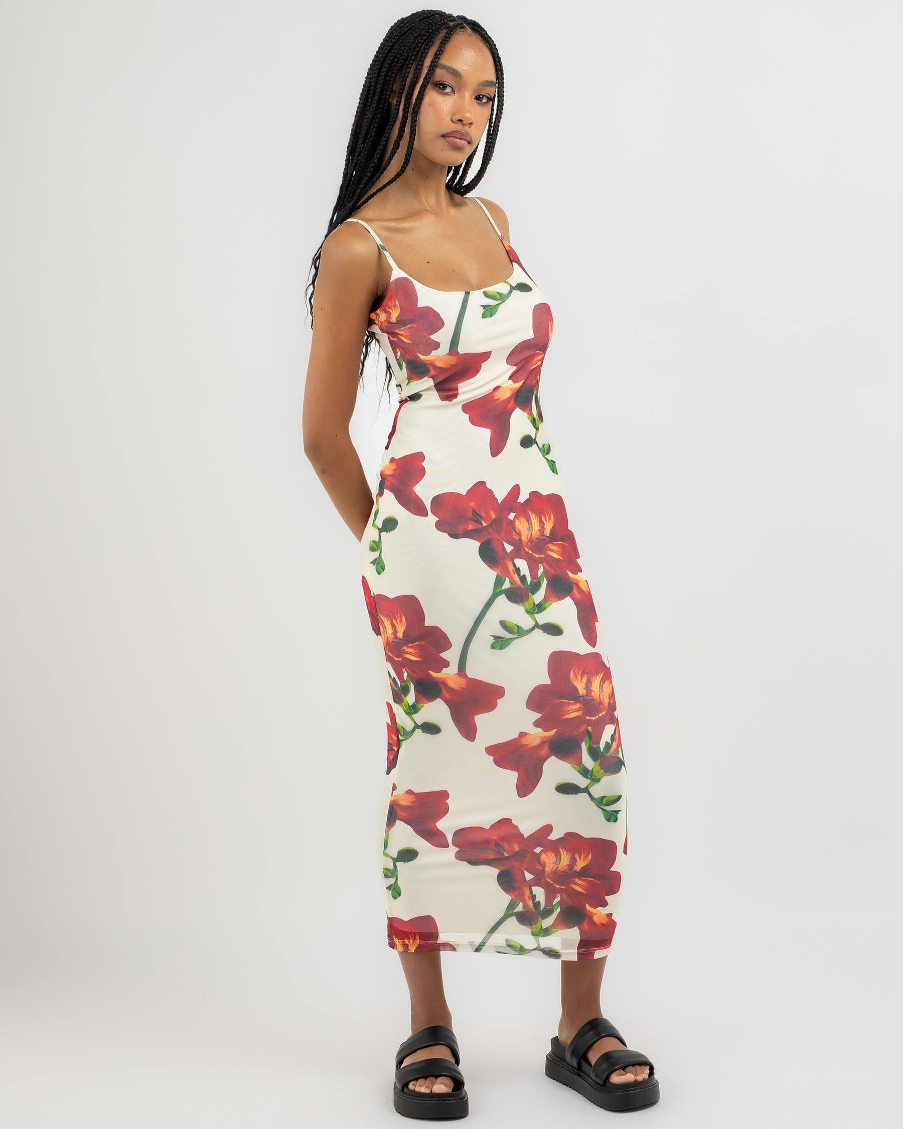 Floral Print Maxi Dress In White