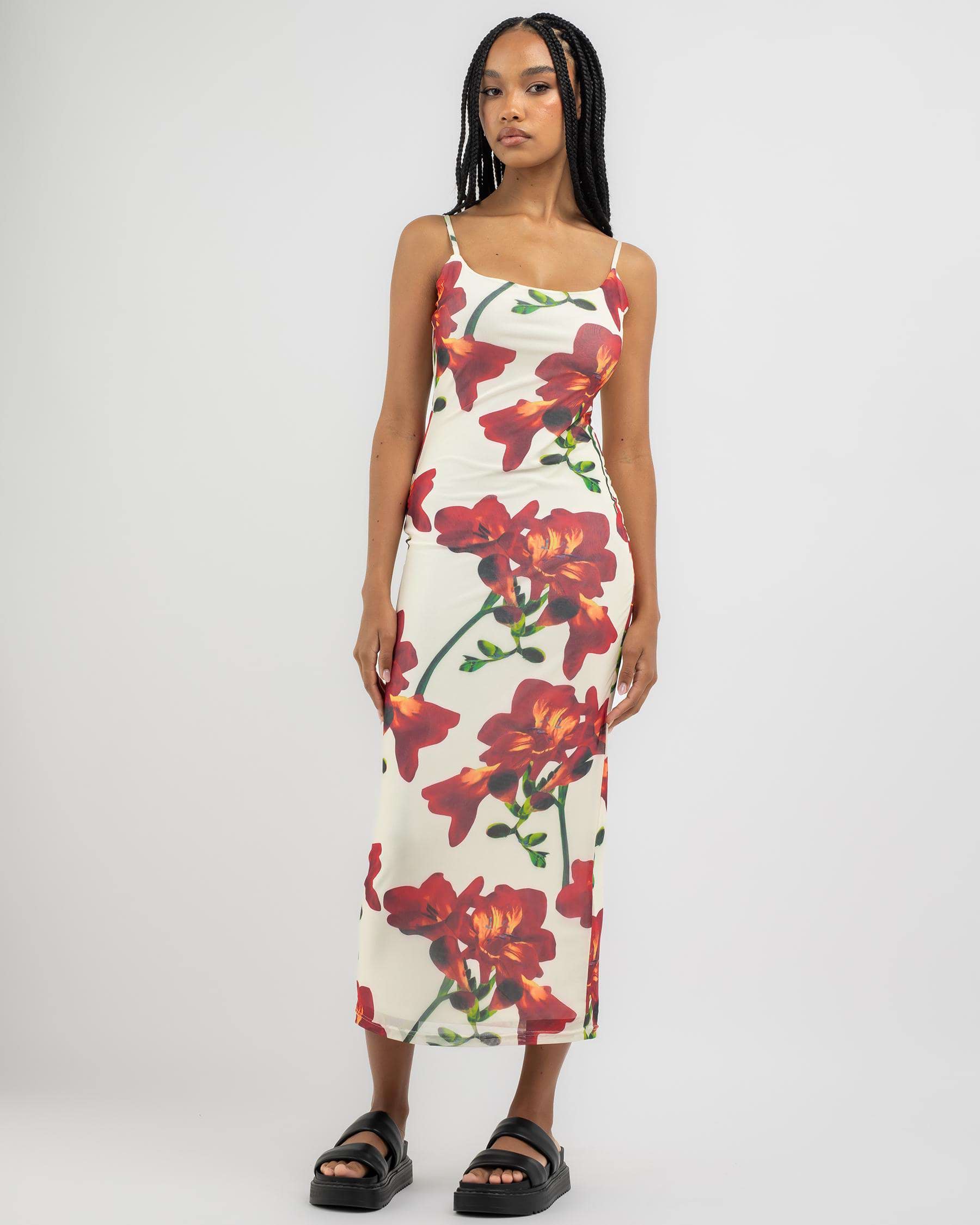 Floral Print Maxi Dress In White