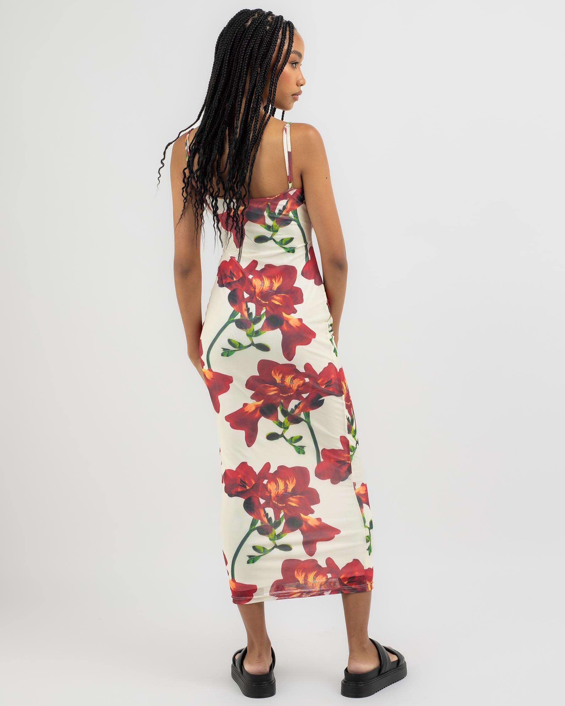 Floral Print Maxi Dress In White