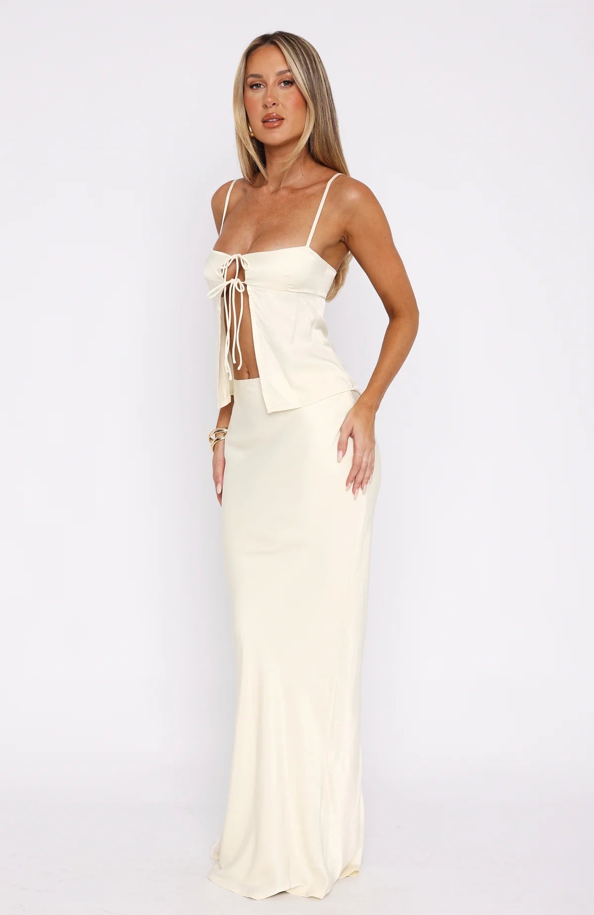 Back Centre Slit Maxi Dress In White