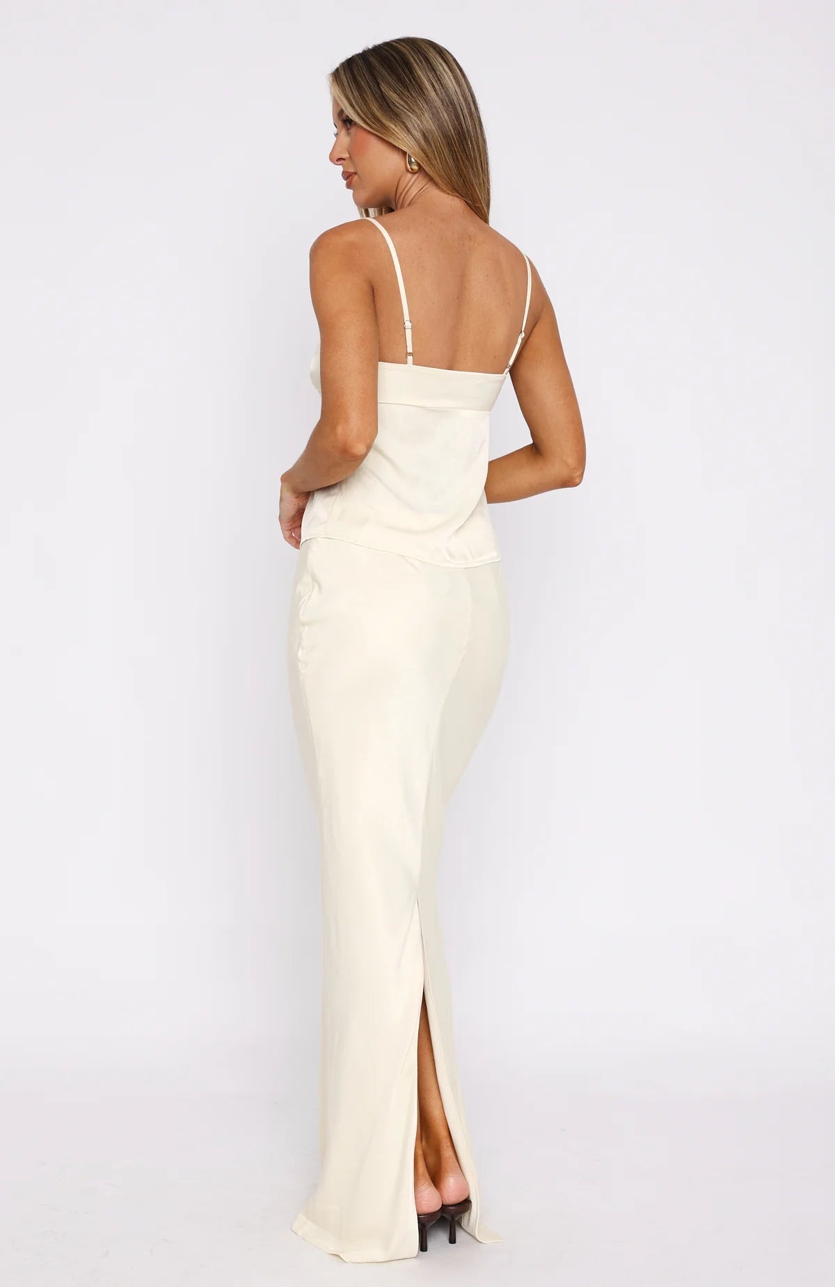 Back Centre Slit Maxi Dress In White