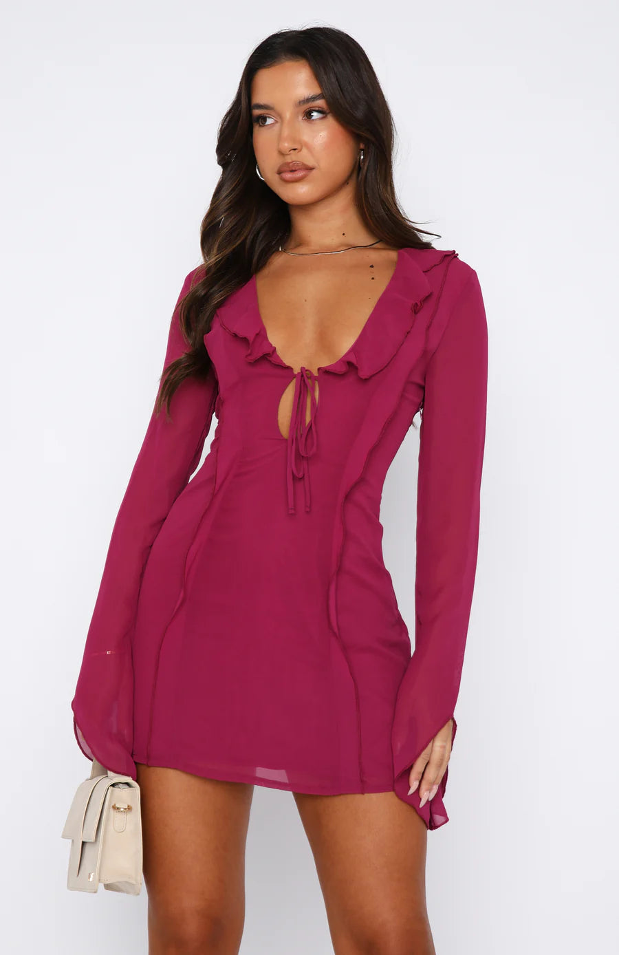 Ruffled Long Sleeve Mini Dress