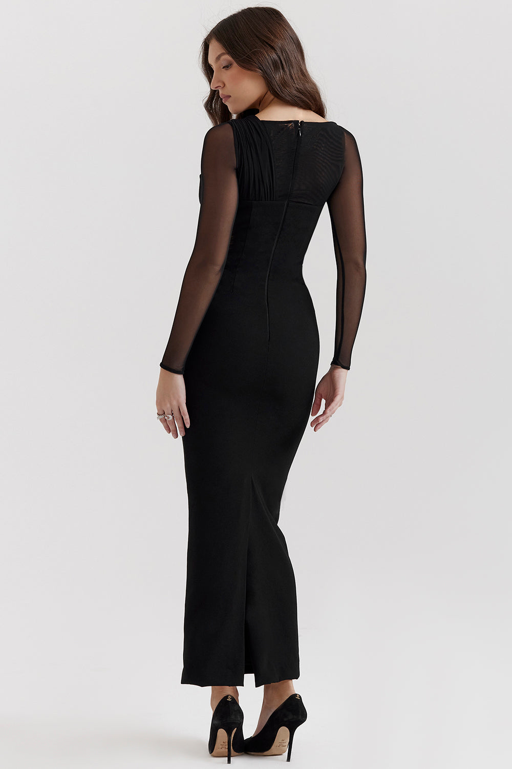 Black maxi dress with deep cut