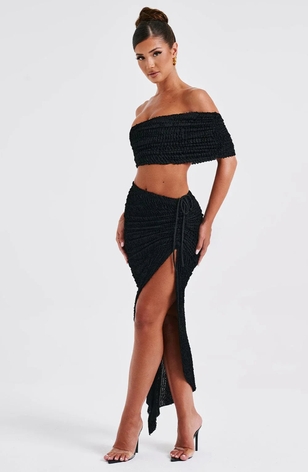 Textured off-shoulder top with skirt