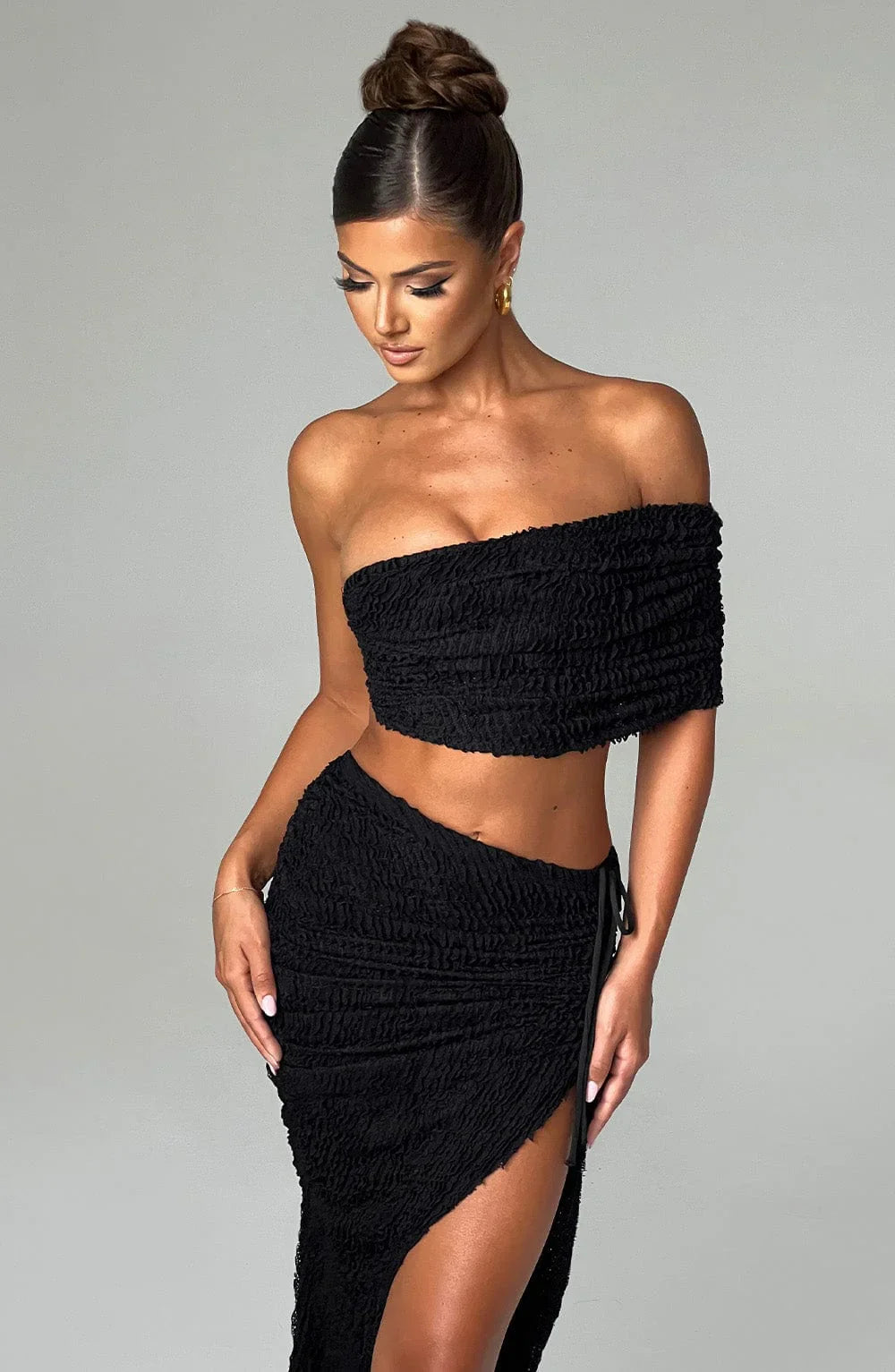 Textured off-shoulder top with skirt