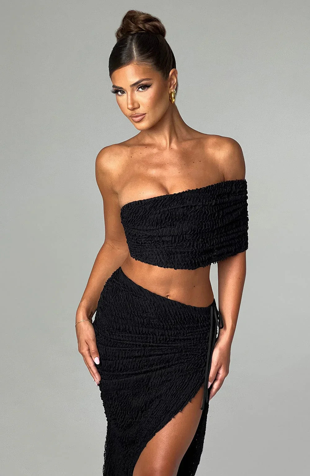 Textured off-shoulder top with skirt