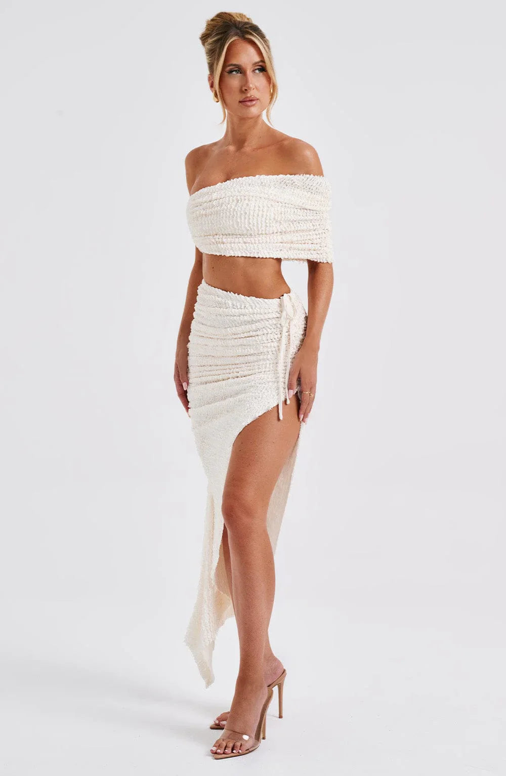 Textured off-shoulder top with skirt