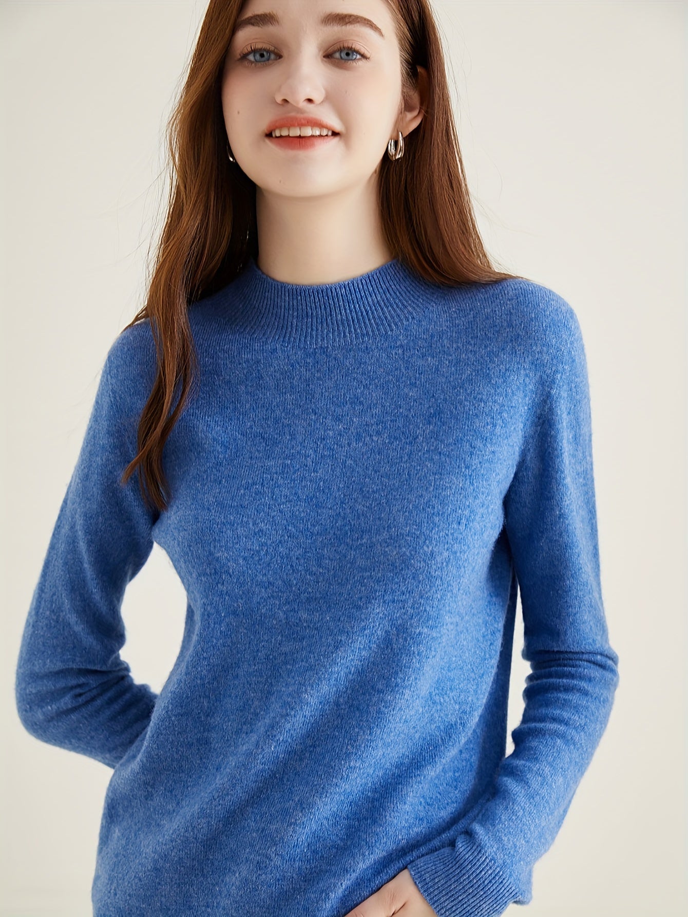 Sweater with high collar and wool sleeves