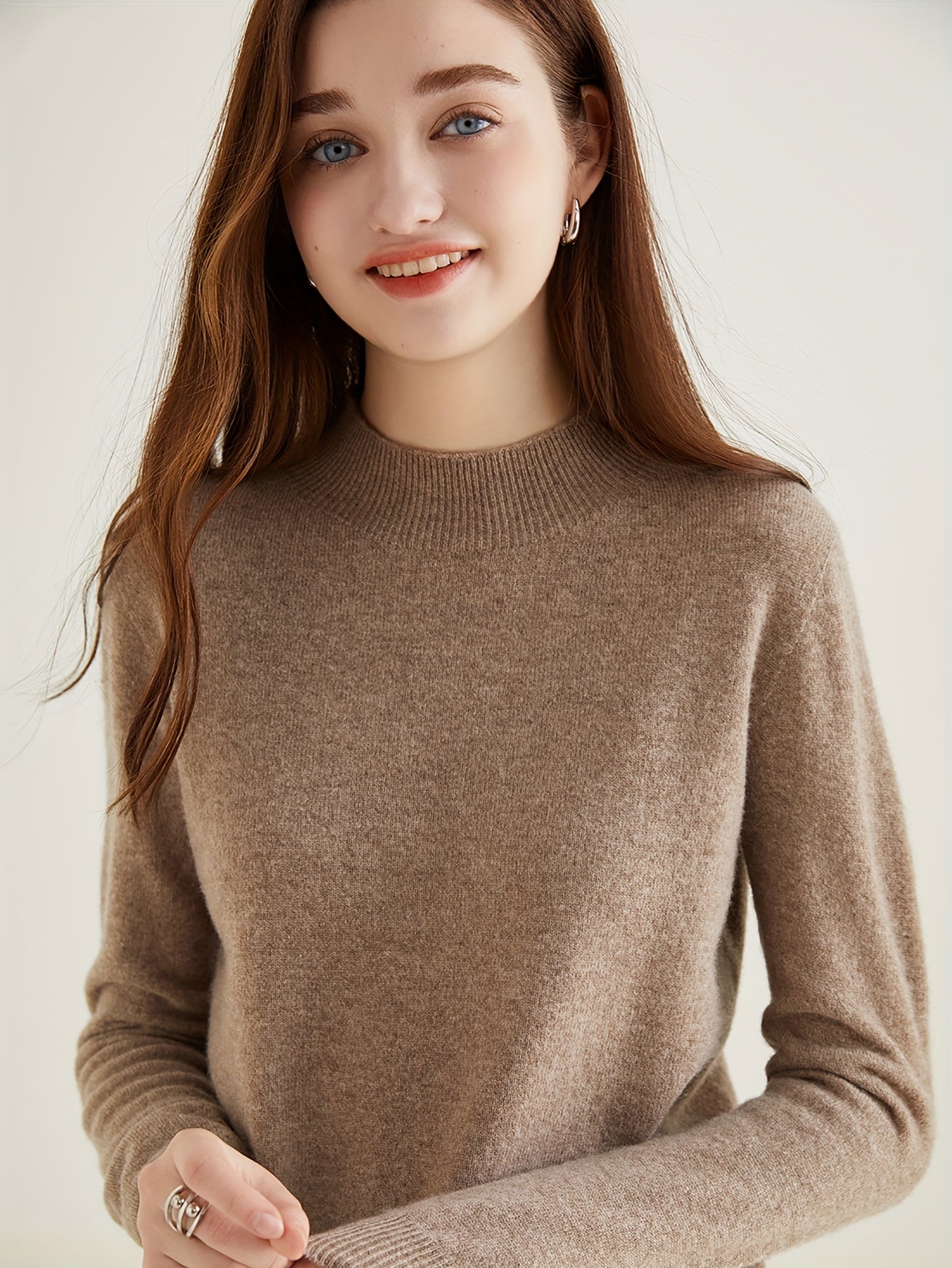 Sweater with high collar and wool sleeves