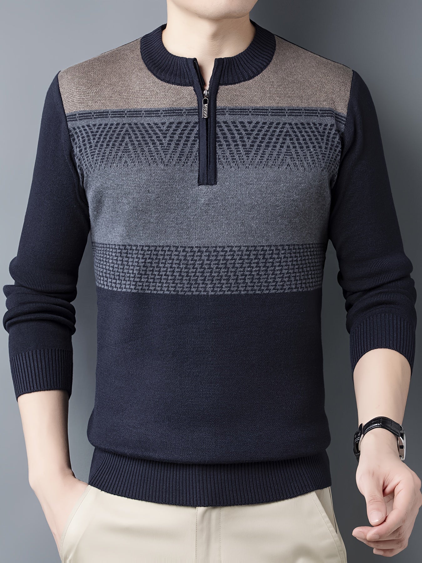 Navy blue knitted sweater for men