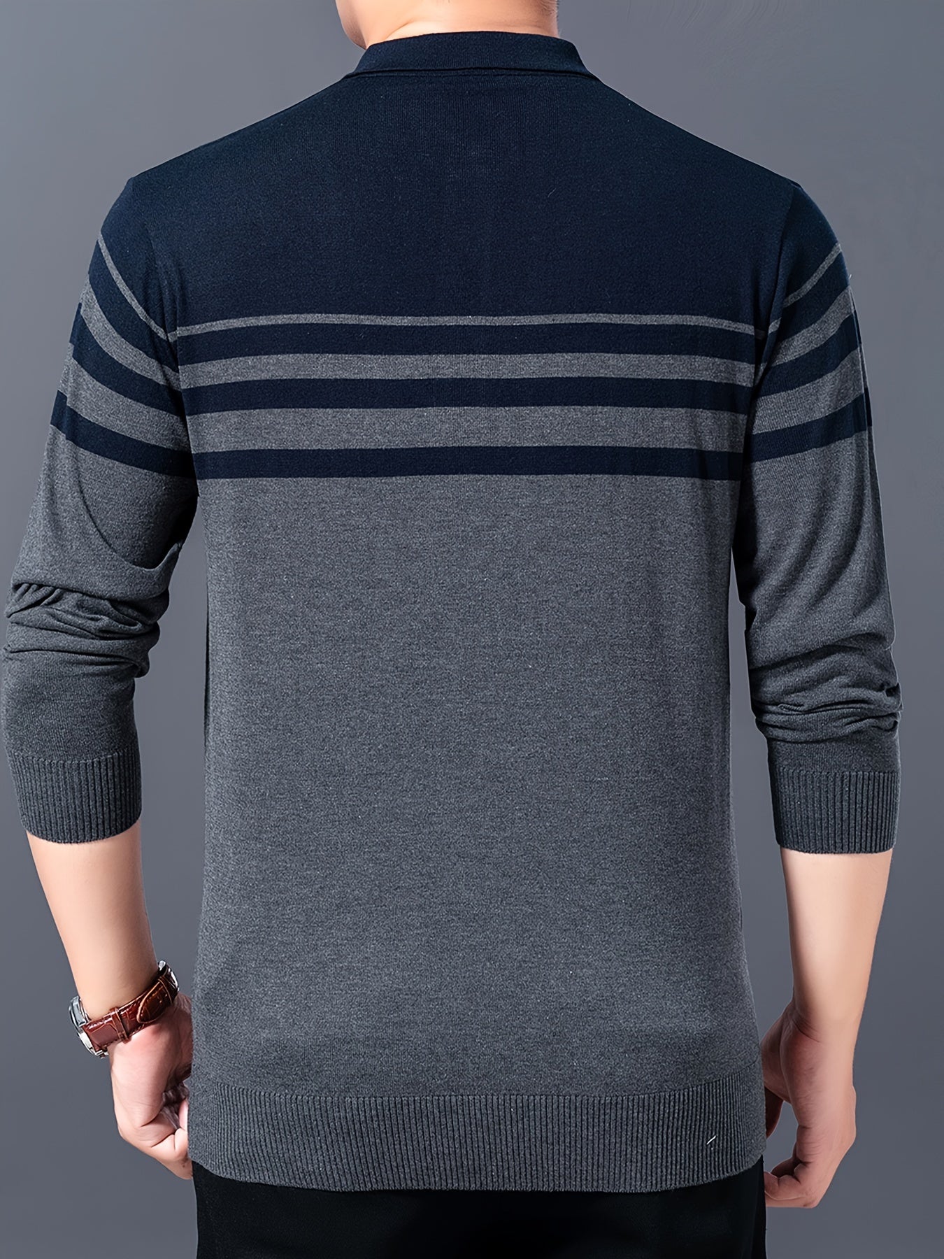 Stylish striped lapel sweater for men