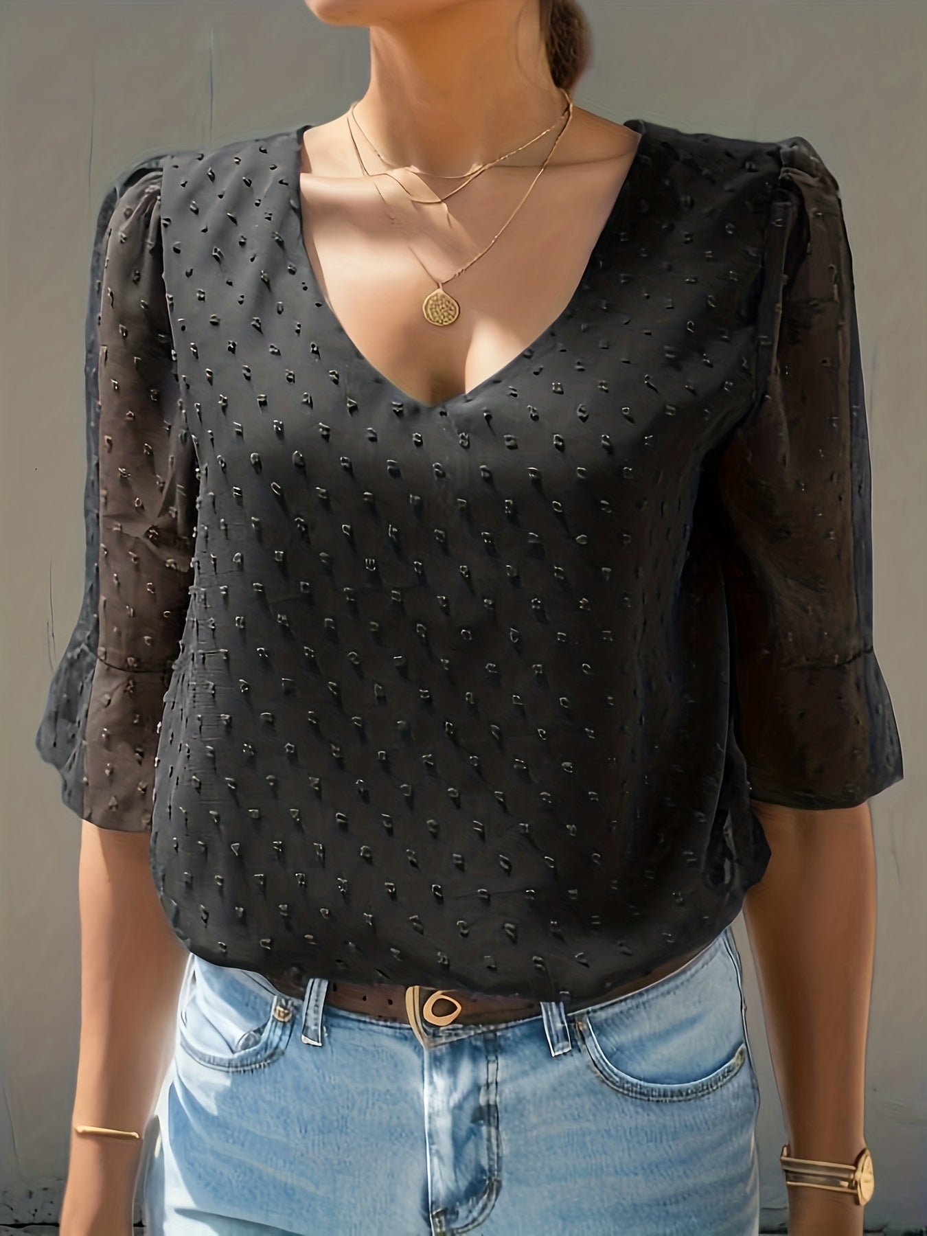 Loose chiffon blouse with long sleeves