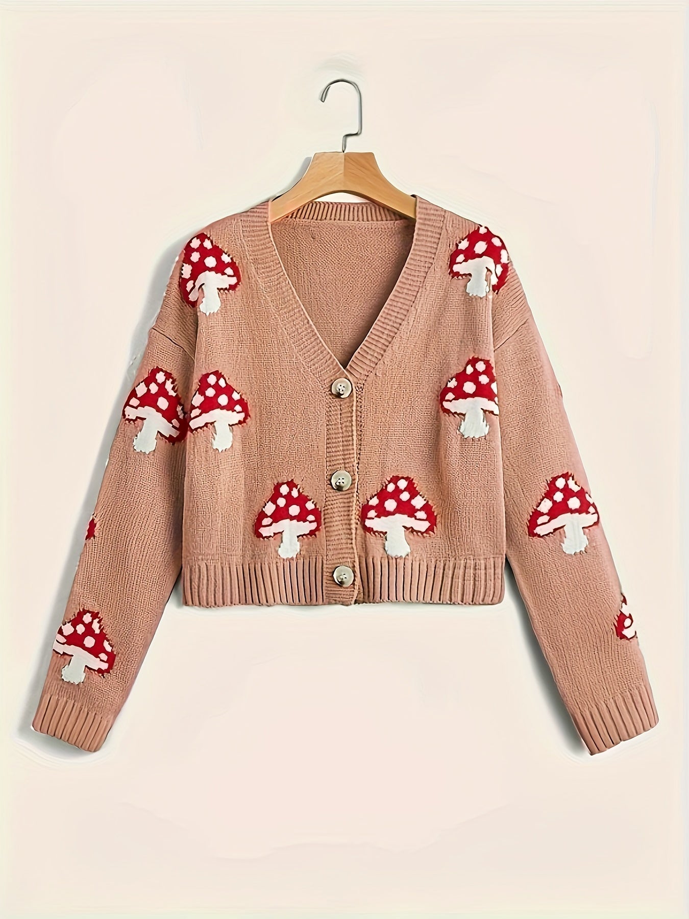 Cardigan with button closure and mushroom pattern