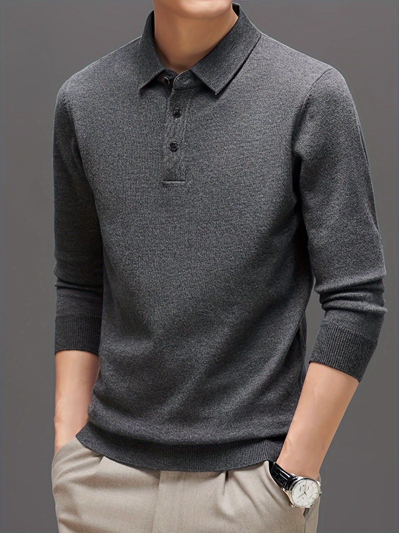 Lapel sweater with high stretch for men