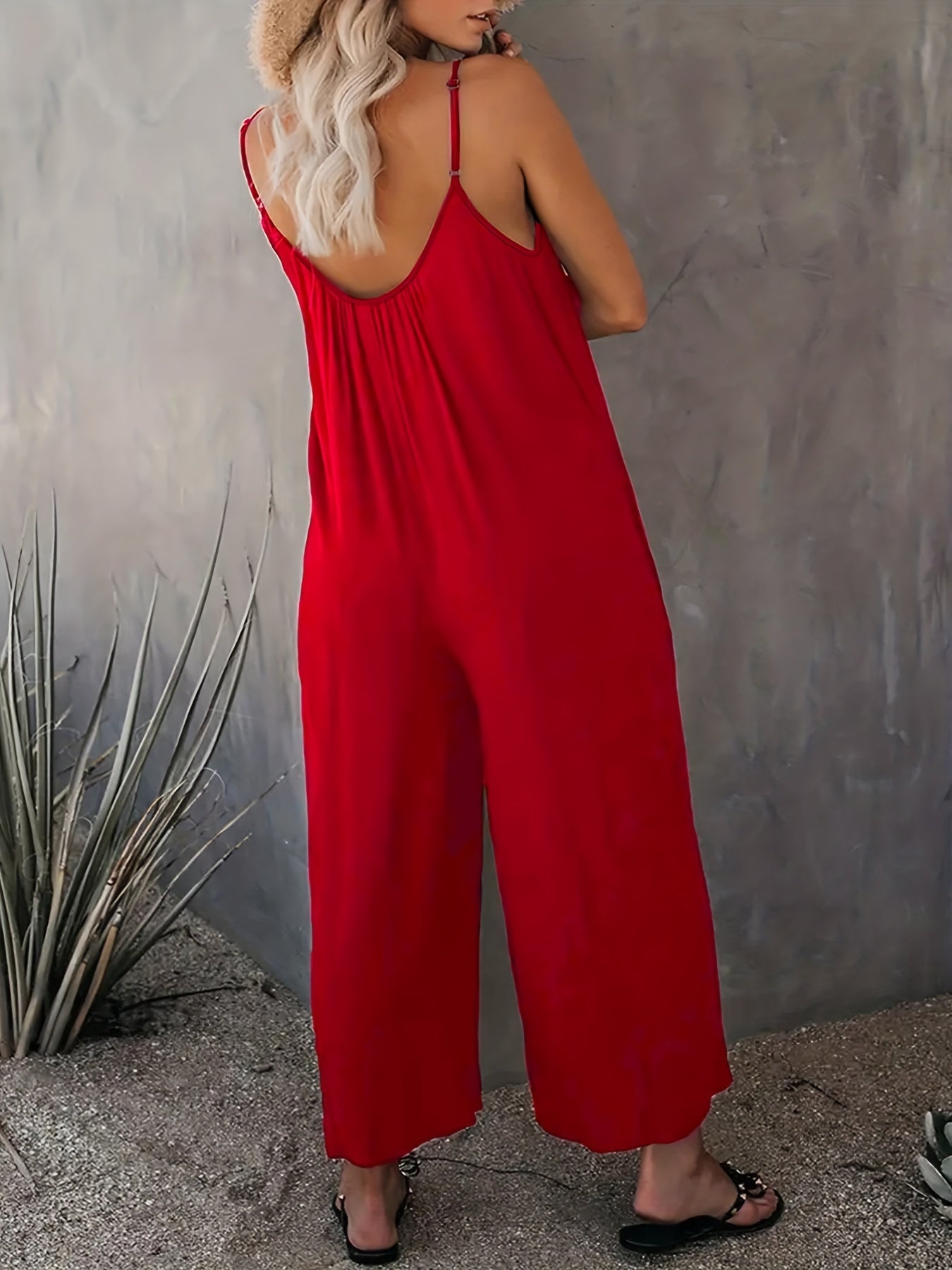 Jumpsuit with wide legs and spaghetti straps