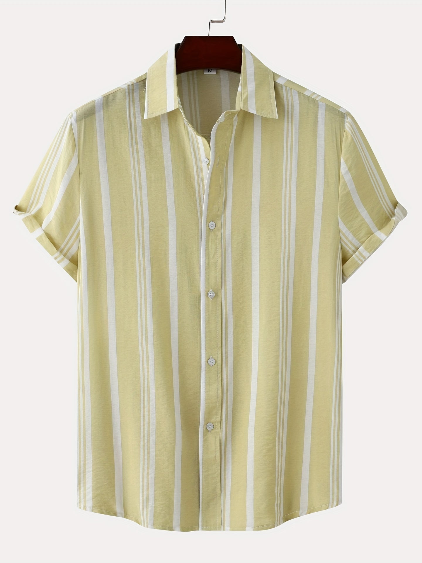 Casual thin short sleeve lapel shirt for men with a striped pattern