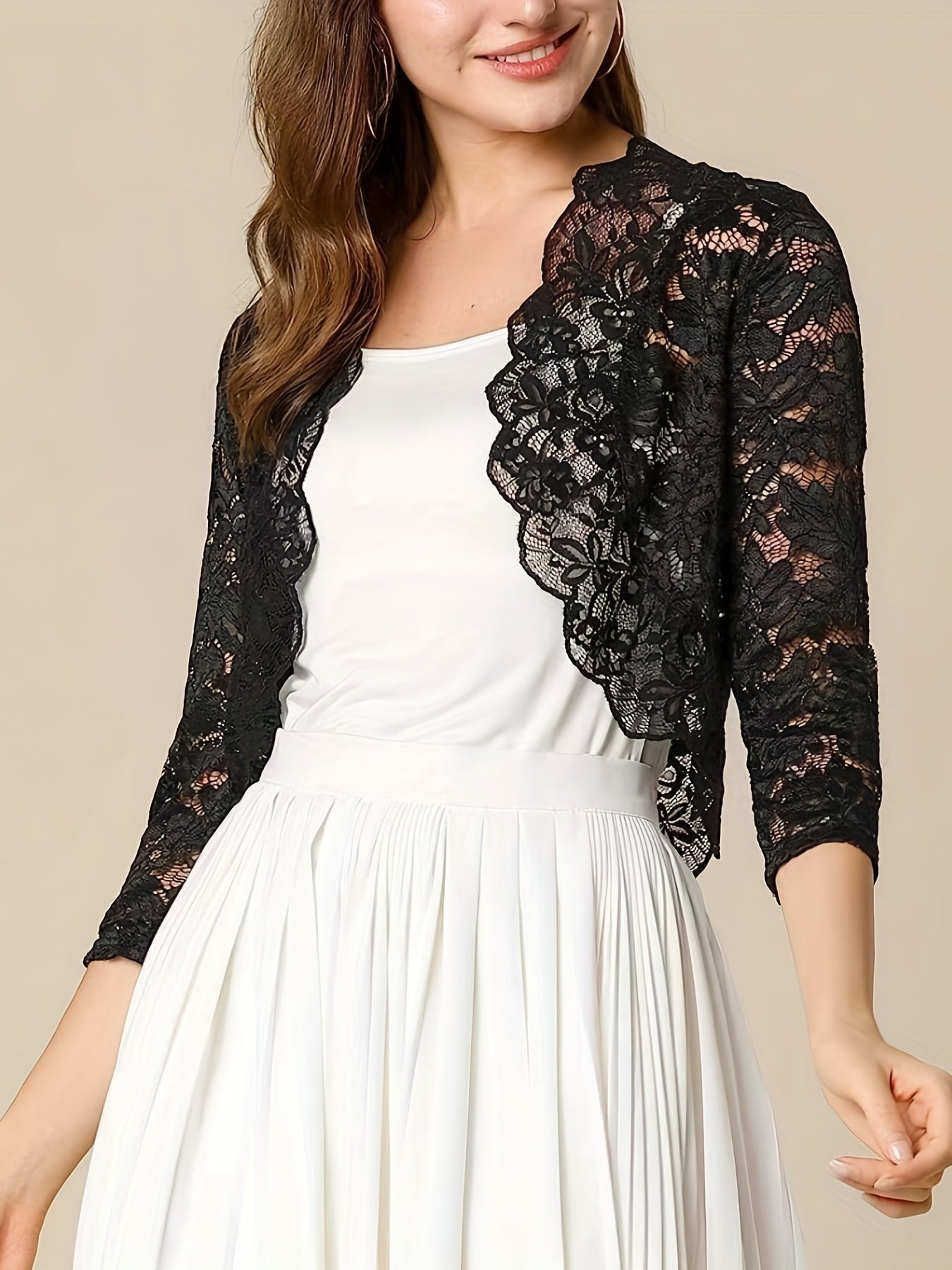 Semi transparent cropped cardigan with floral lace