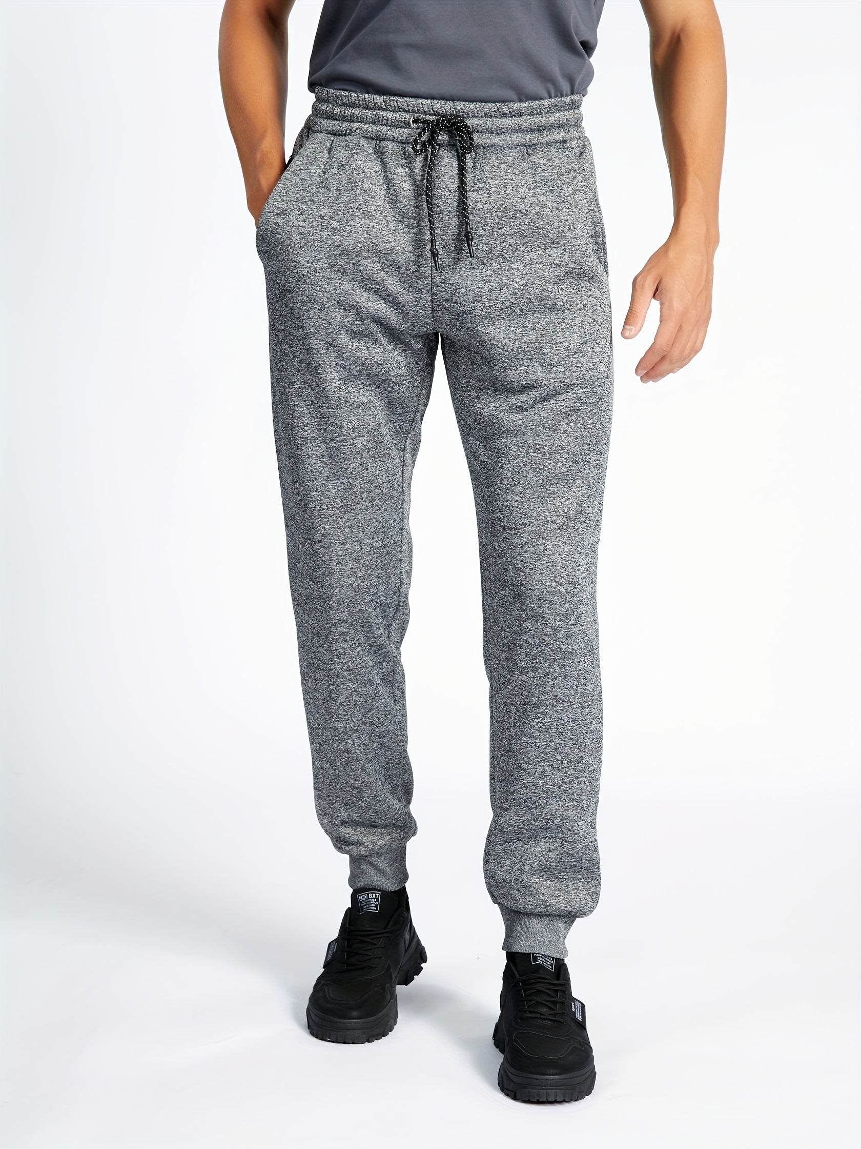 Warm fleece sweatpants for men with drawstring