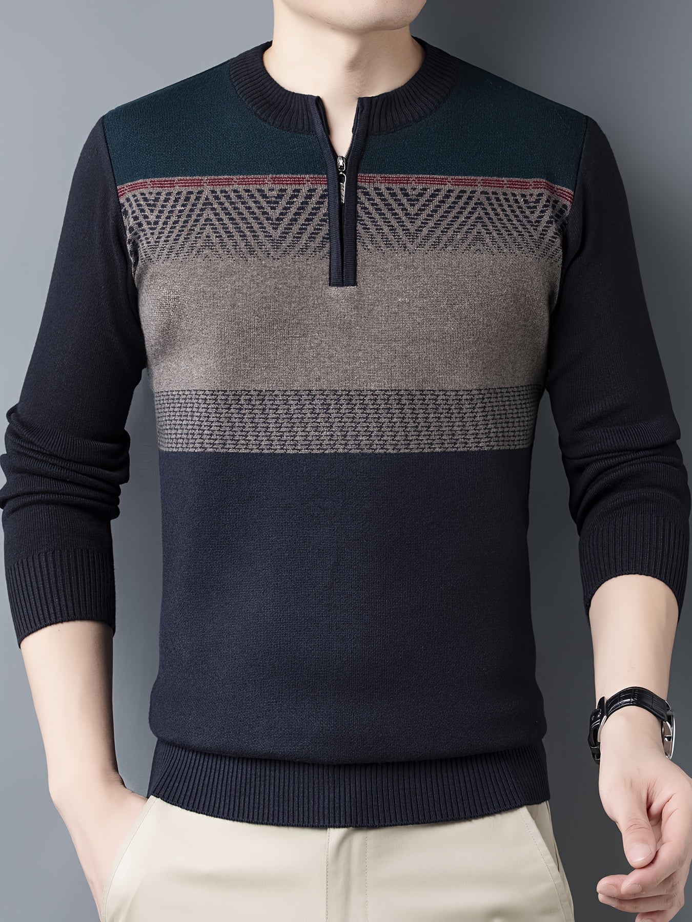 Navy blue knitted sweater for men