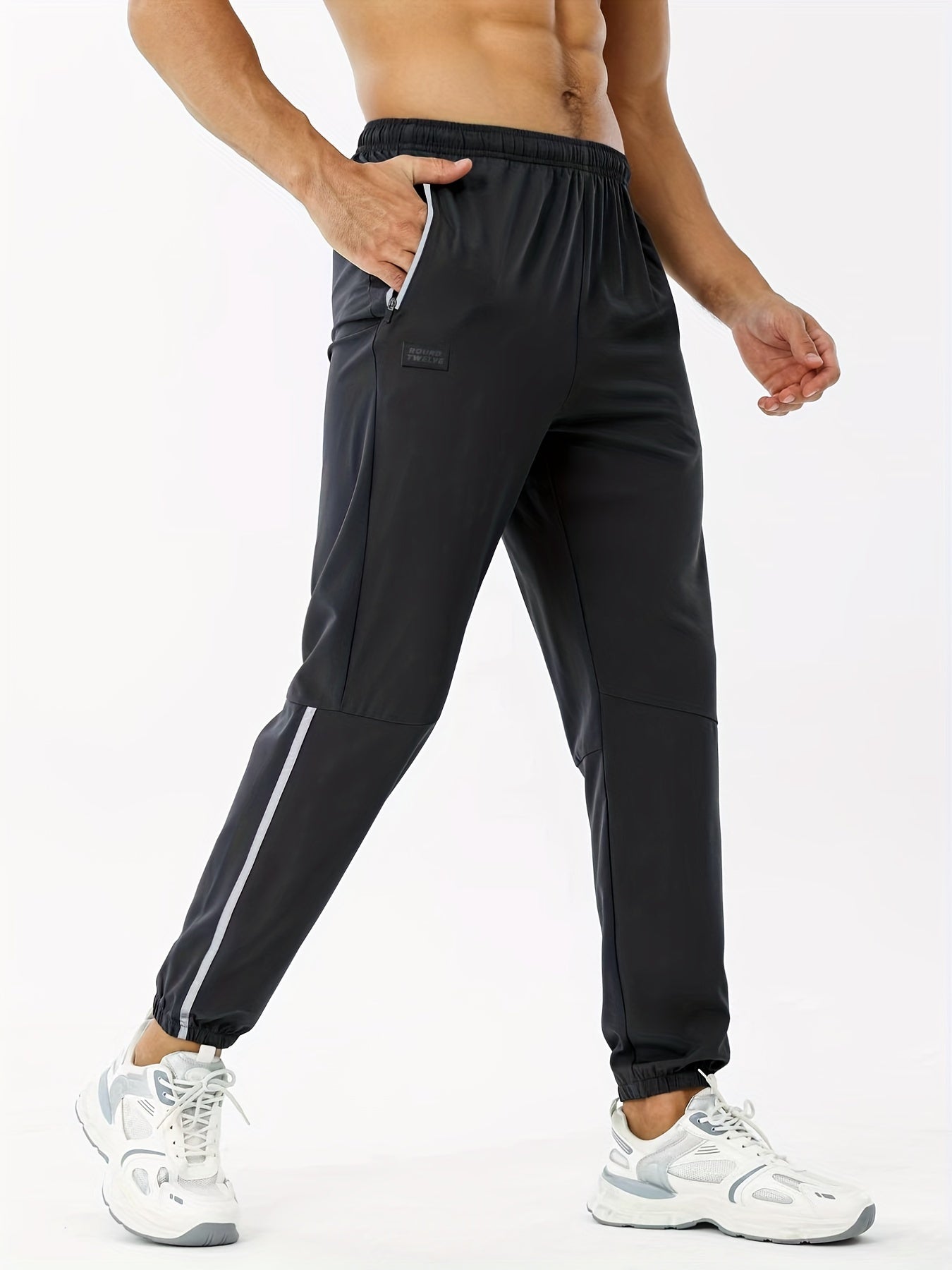 Black trousers with elastic waistband for men