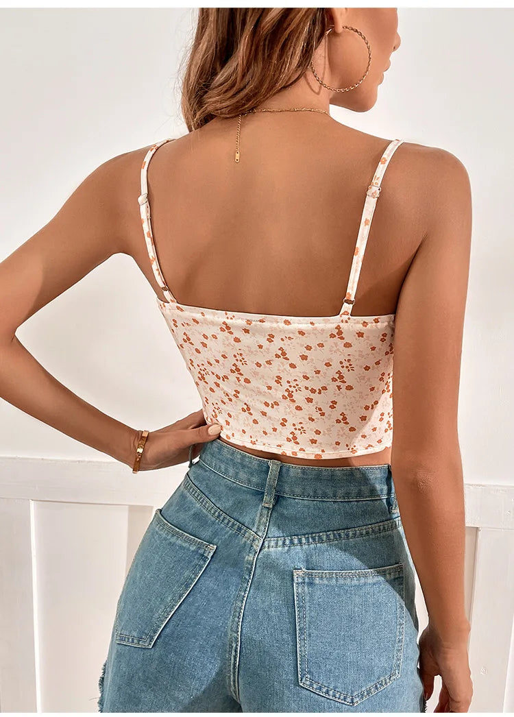 Crop top with straps and floral pattern