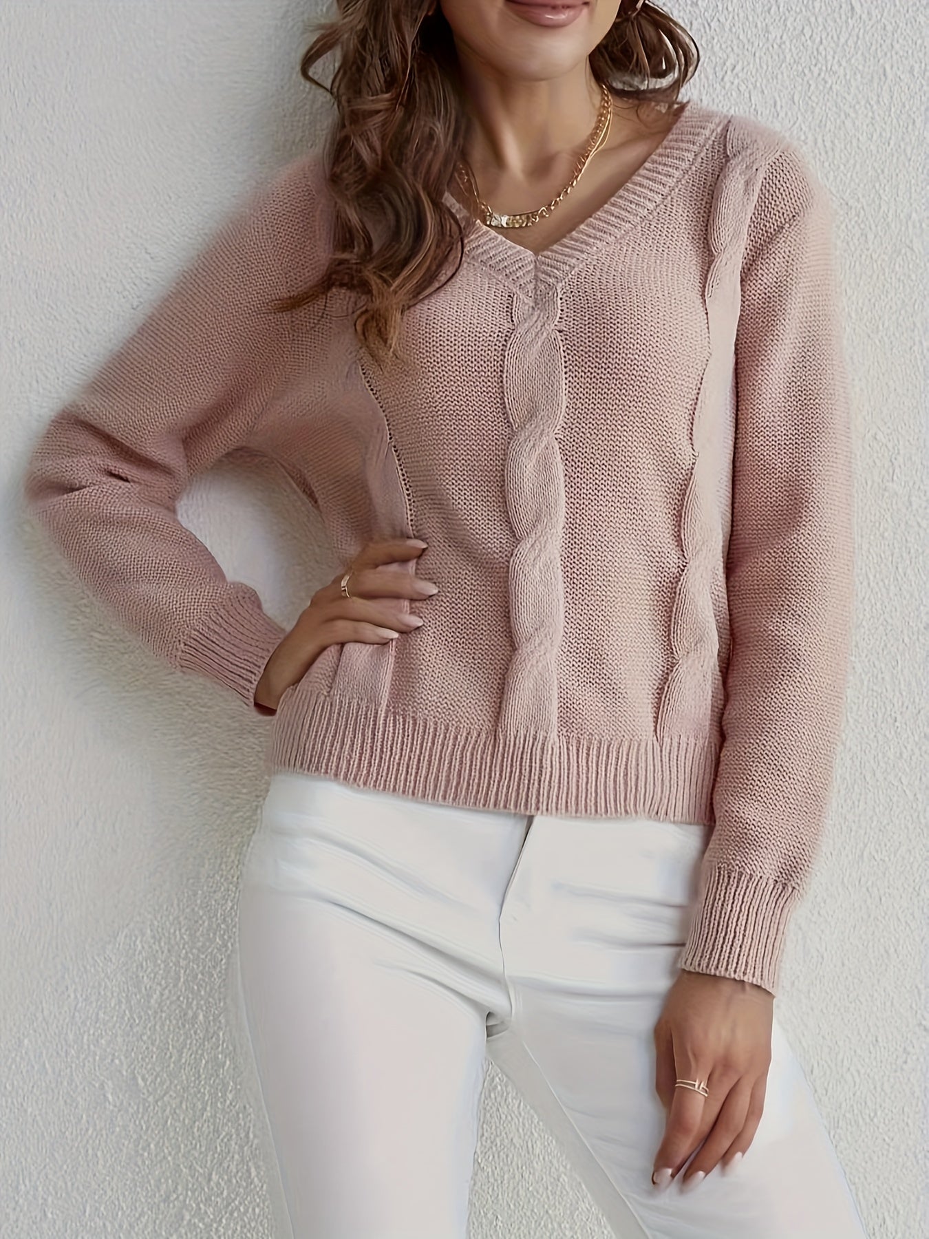 Knitted sweater with V-neck