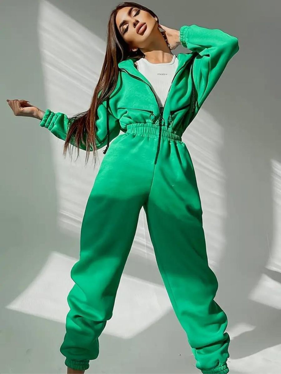 jumpsuit with hood and drawstring