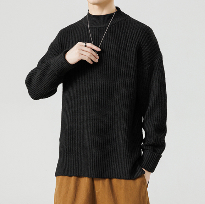 Knitted sweater with high collar