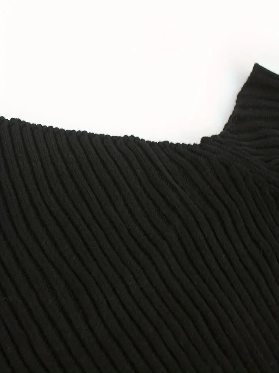 rib knitted sweater with asymmetrical neckline