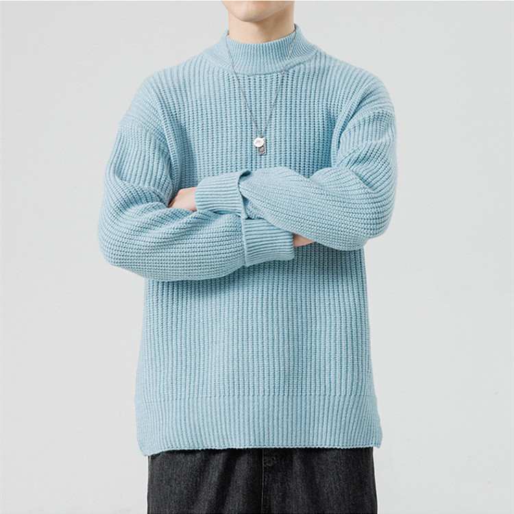 Knitted sweater with high collar