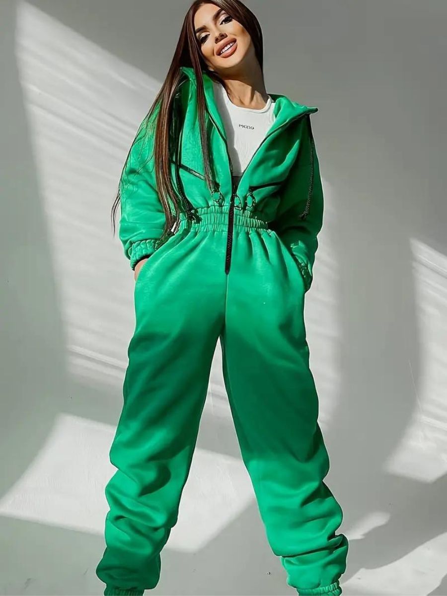 jumpsuit with hood and drawstring