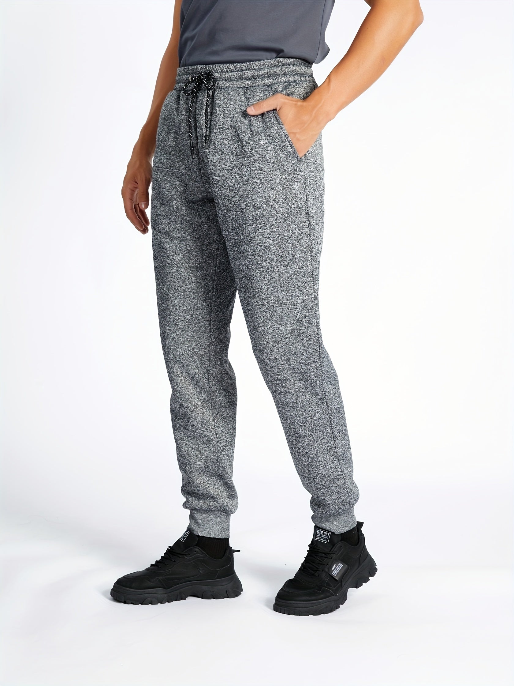 Warm fleece sweatpants for men with drawstring