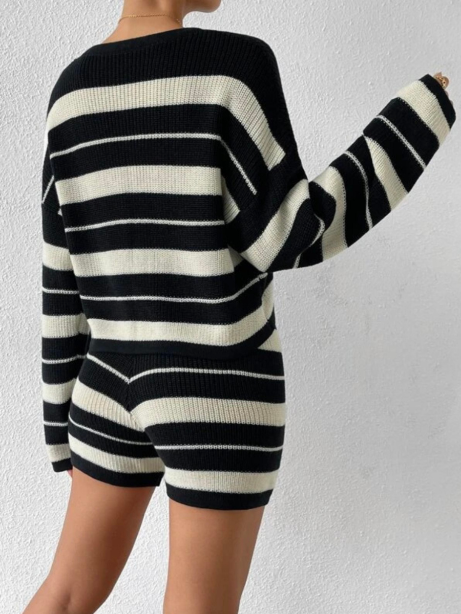 Striped sweater and shorts for women