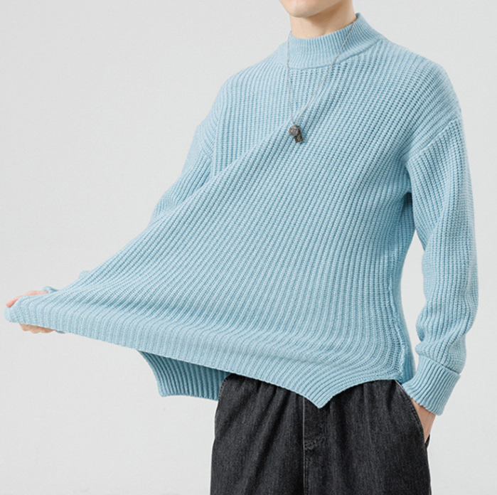 Knitted sweater with high collar