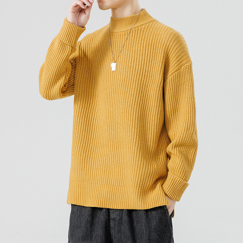 Knitted sweater with high collar