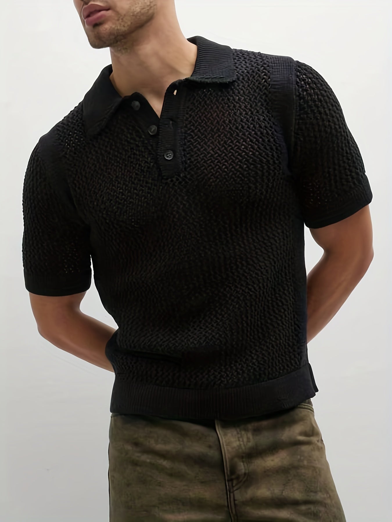 Breathable sweater with polo collar