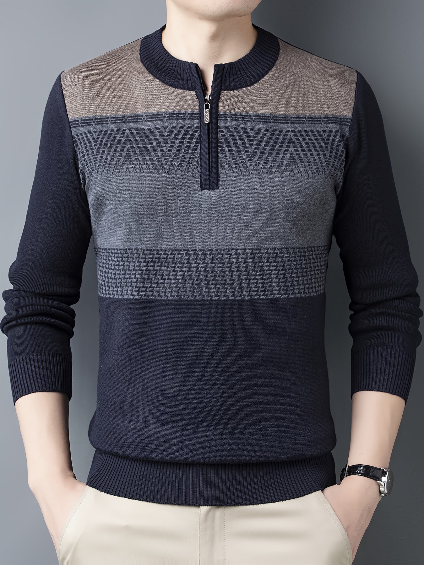 Navy blue knitted sweater for men