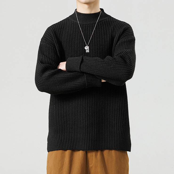 Knitted sweater with high collar