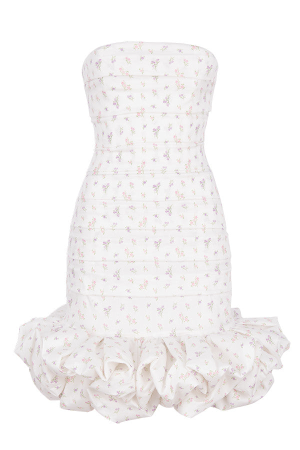 White strapless dress with floral print