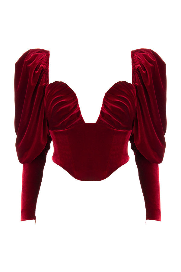 Wine velvet corset with long sleeves