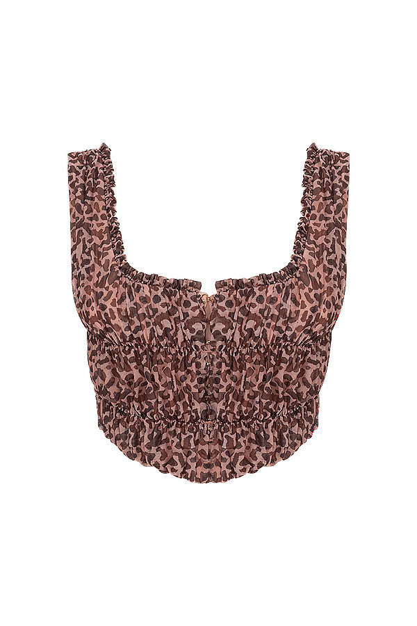 Animal print corset with ruffles