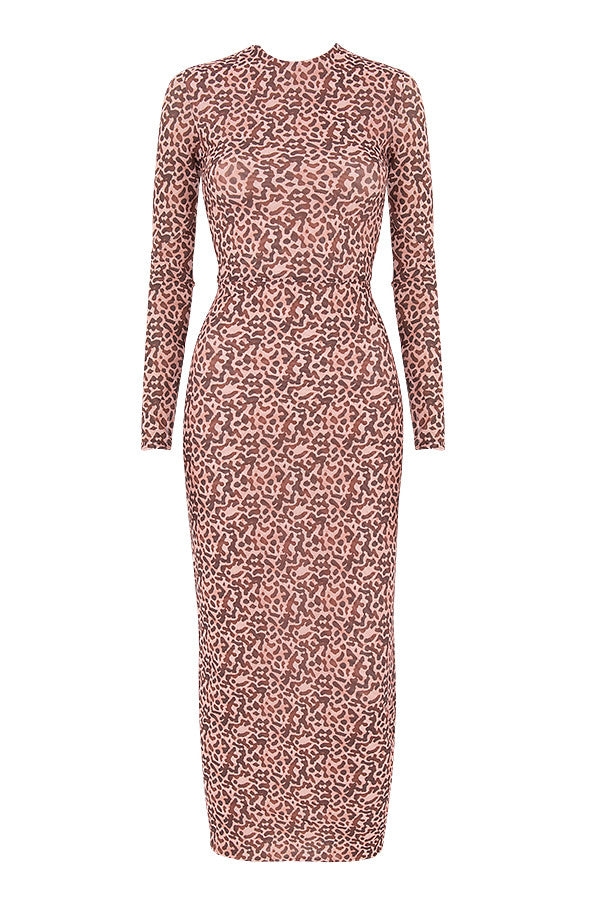 Fitted midi dress with animal print