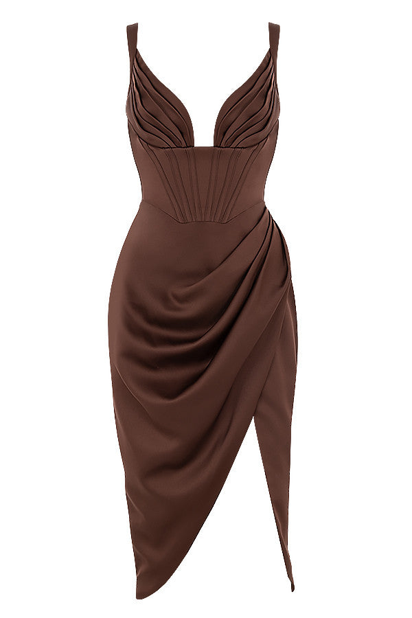 Satin pleated midi dress