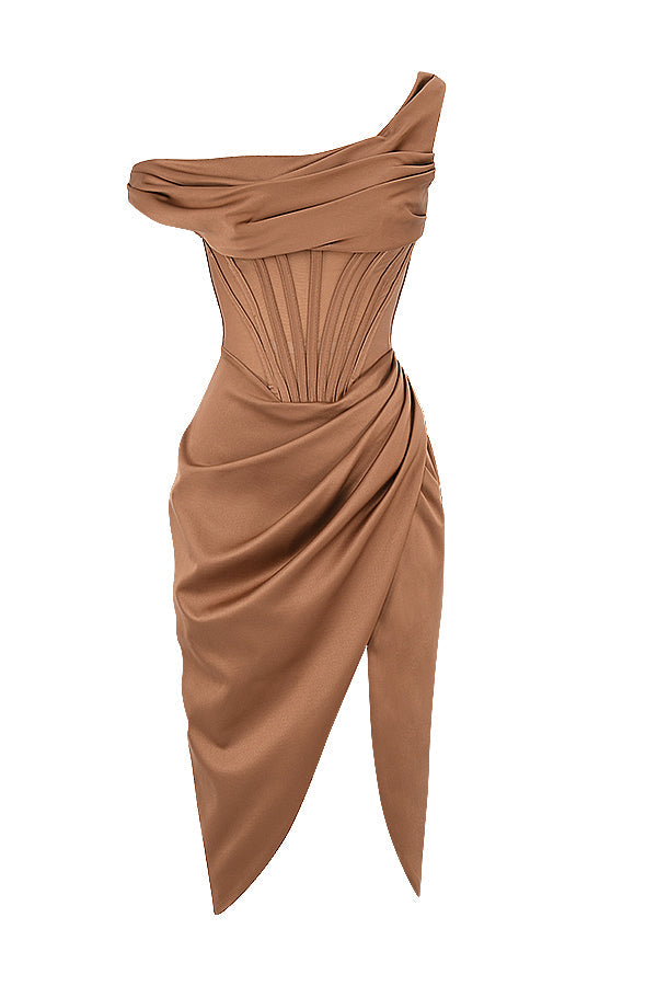 Asymmetrical draped midi corset dress