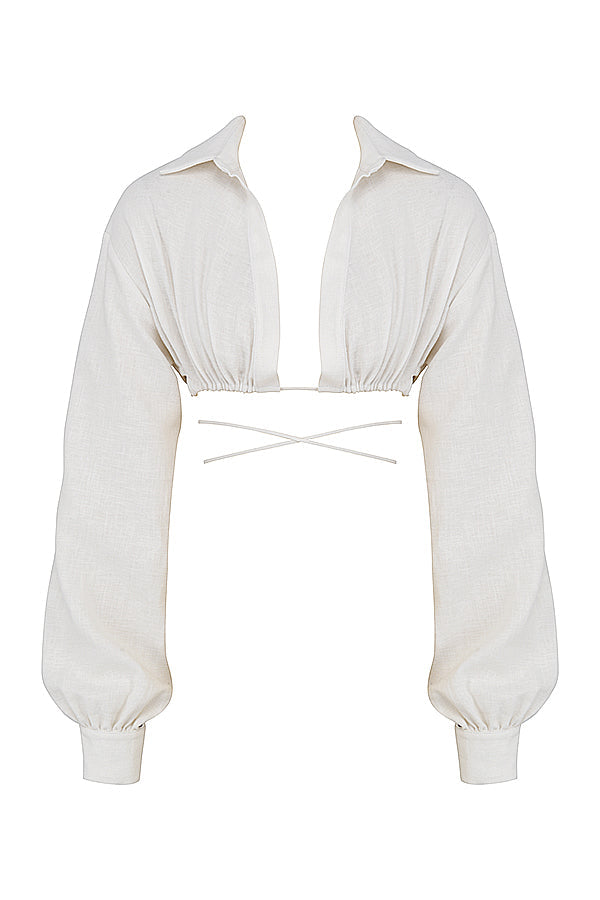 Off-white cropped wrap shirt with folded waist mini skirt