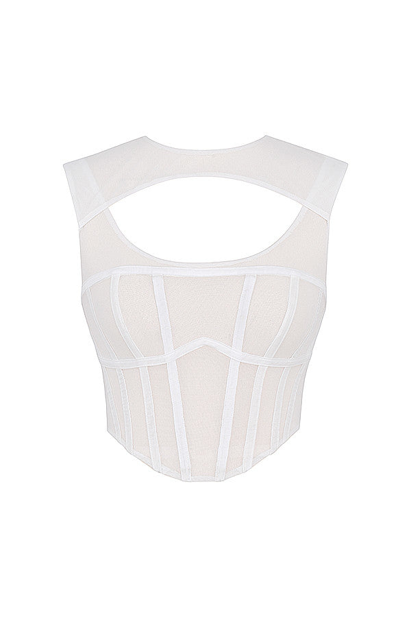 Mistress Rocks white mesh cut out corset top