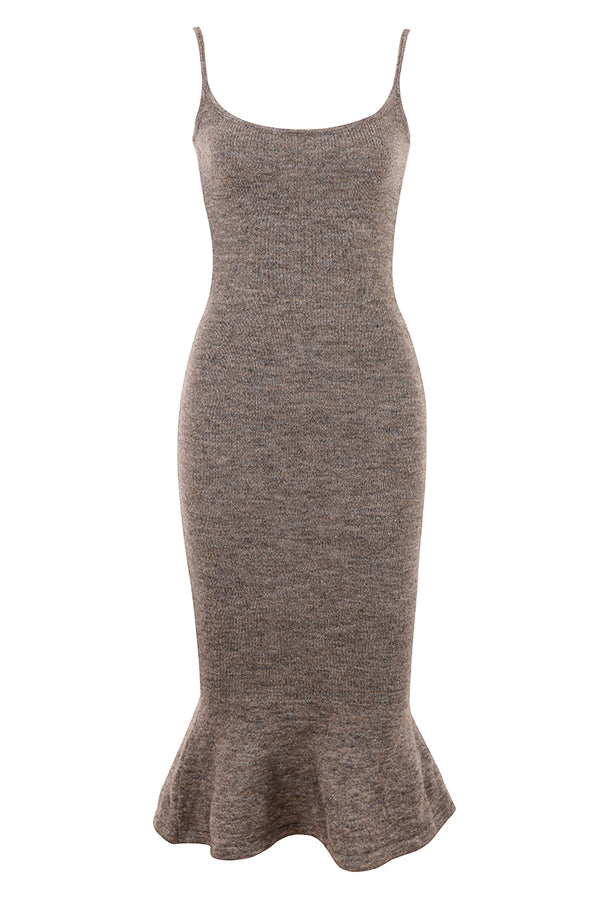 Brown mixed knitted midi dress