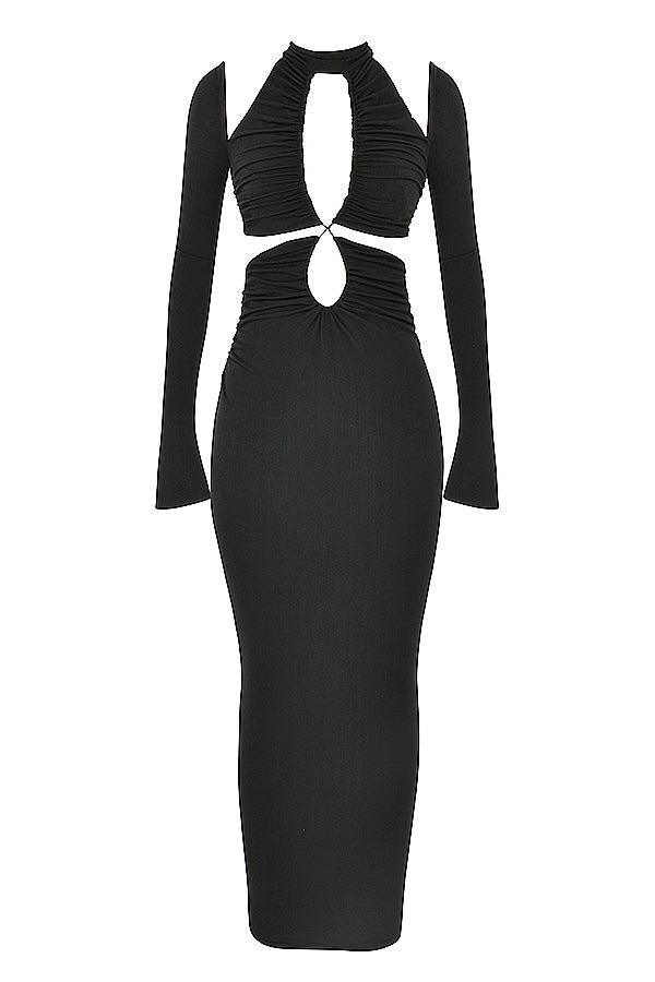 Black jersey maxi dress with cutout