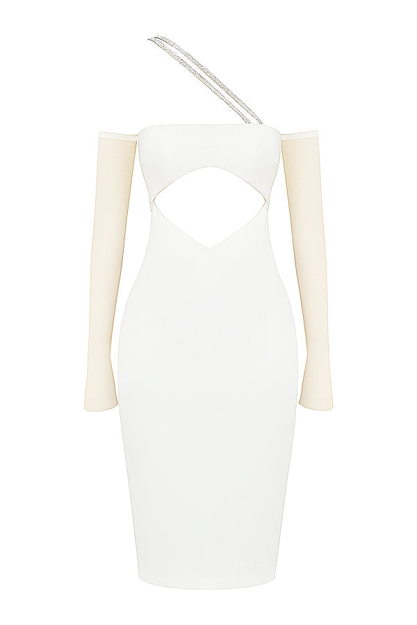 Ivory satin midi dress with cutout