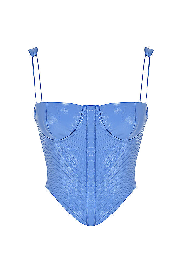 Cornflower blue vegan leather corset